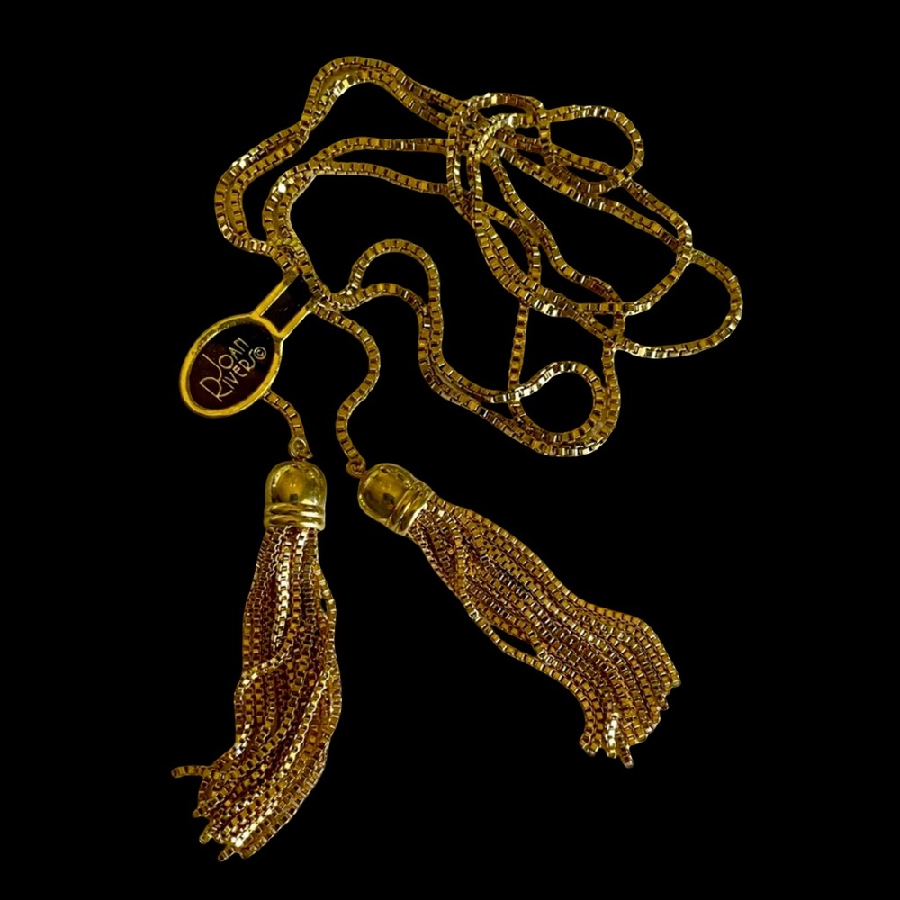 Vintage Joan Rivers Gold Plated Lariat Style Necklace With Tassels - Picture 2 of 3